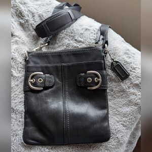 Coach Black Leather Crossbody Bag with Buckle Detail